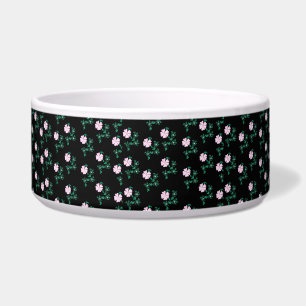 Hunde-Rose - Blumenmuster auf schwarzem Hintergrun Napf