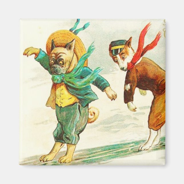 Hunde rutschen auf Vintagem Eismagnet Magnet (Vorne)