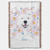 Hunde Samoyed und rosa Blume