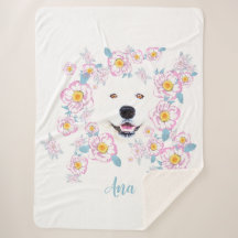 Hunde Samoyed und rosa Blume