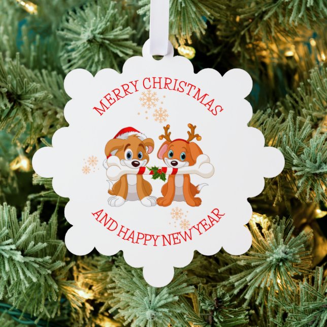 Hunde Santa und Rentier Ornament Karte (Insitu (Baum))