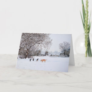 Hunde schneebedeckte Bäume Winterlandschaft maleri Feiertagskarte