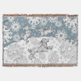 Hunde & Schneeflocken Blauer Winterspass Weihnacht Decke