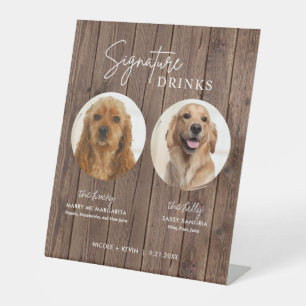 Hunde Signature Drinks Zeichen rustikale Hochzeits Sockelschild
