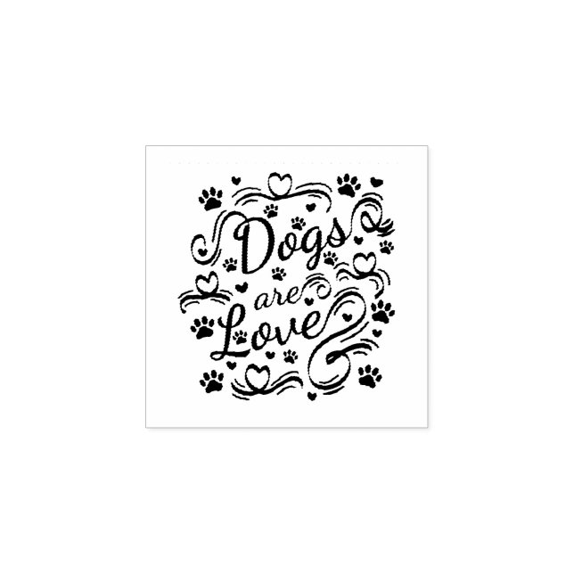Hunde sind Liebe Pfoten und Herztypografie Gummistempel (Prägung)