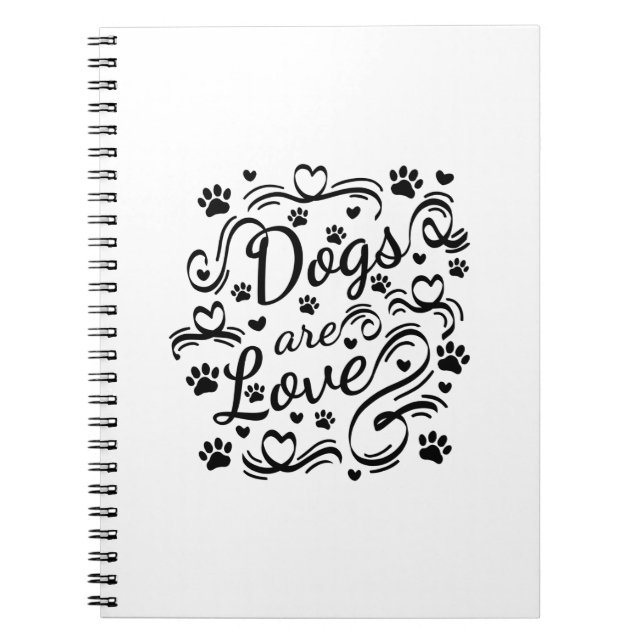 Hunde sind Liebe Pfoten und Herztypografie Notizblock (Vorderseite)