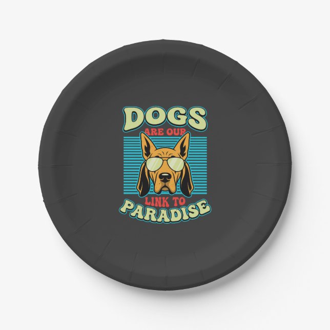 Hunde sind unser Bindeglied zur Paradies-Retro-Vek Pappteller (Vorderseite)