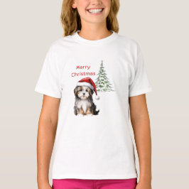 Hunde sitzen mit Weihnachtsbaum im Hintergrund T-Shirt