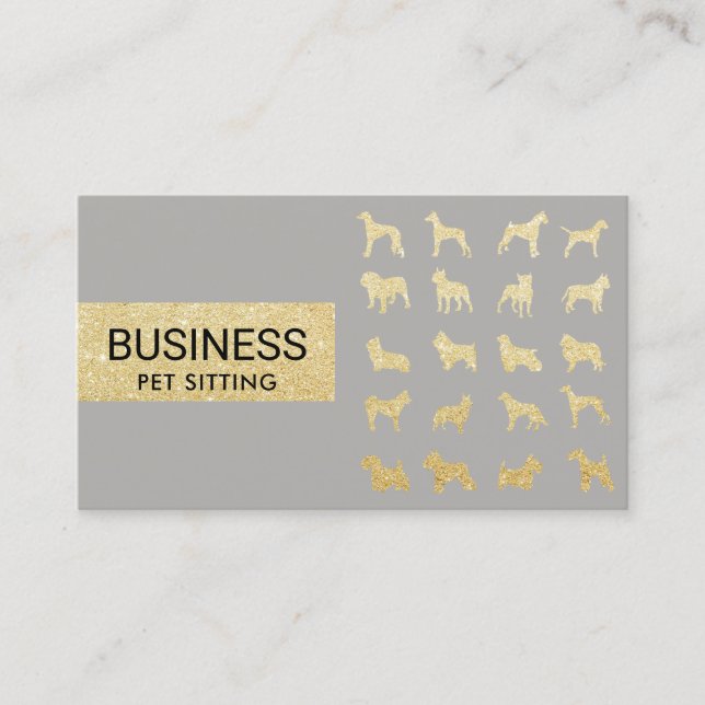 Hunde sitzen moderne Gold Silber Hunde Silhouetten Visitenkarte (Vorderseite)