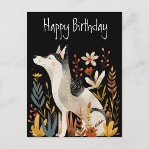 Hunde Skandi-Folkart Happy Birthday Schwarze Postk Postkarte