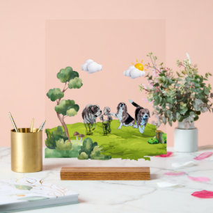 Hunde Spaziergang - Kind und Hunde Outdoor-Abenteu Acrylschild
