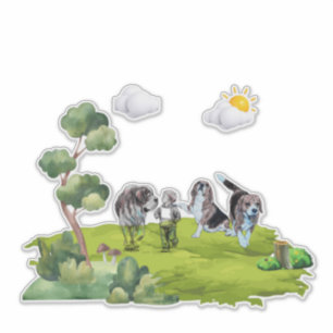Hunde Spaziergang - Kind und Hunde Outdoor-Abenteu Aufkleber