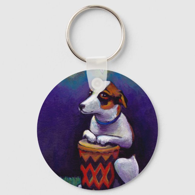 Hunde spielen Bongo Drum Spaß Original Drum Art Schlüsselanhänger (Vorderseite)