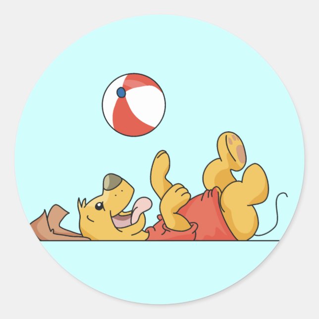 Hunde spielen mit Kugelschreibern und Geschenken Runder Aufkleber (Vorderseite)