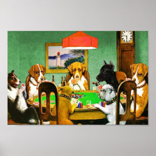 Hunde spielen Pokerkarten Poster