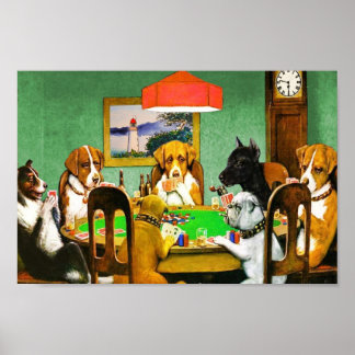 Hunde spielen Pokerkarten Poster