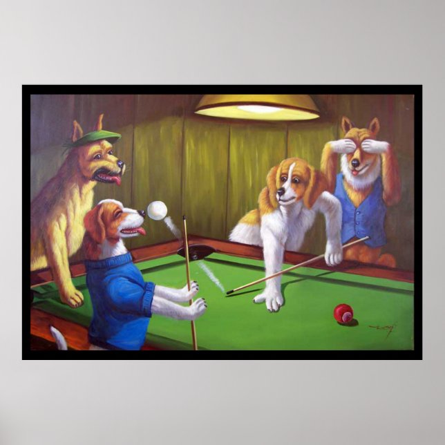 Hunde spielen Pool - Aus dem Tisch Poster (Vorne)