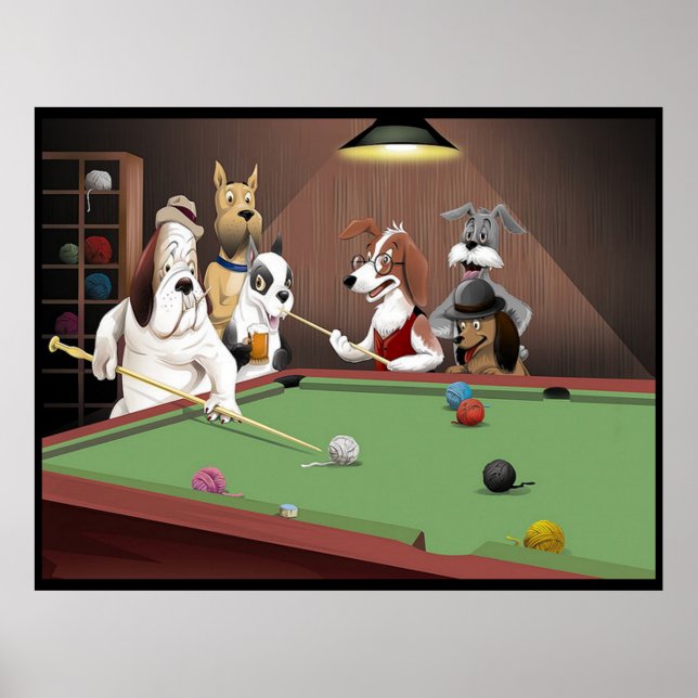 Hunde spielen Pool - Garne im Stall Poster (Vorne)