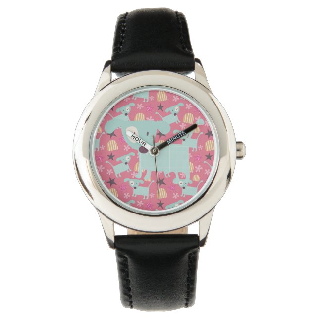 Hunde, Sterne und Blume Armbanduhr (Vorderseite)