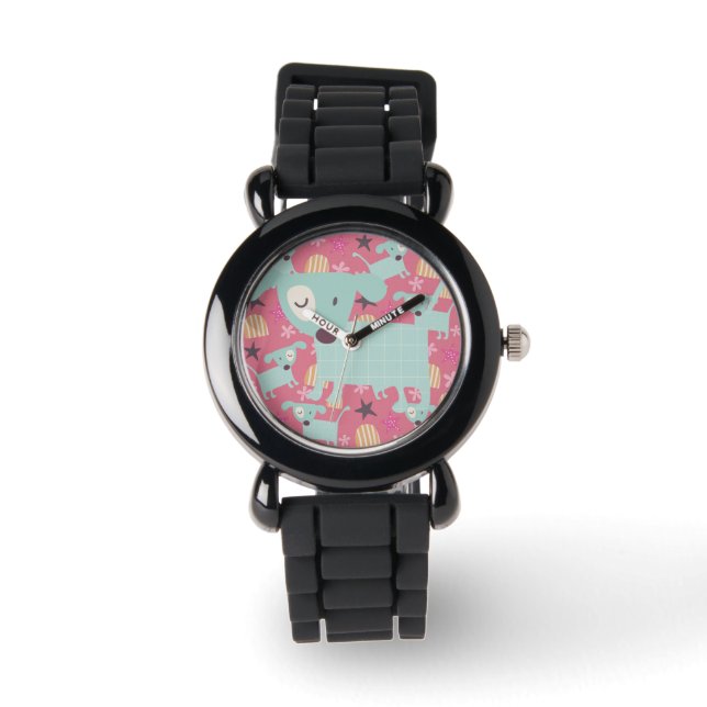 Hunde, Sterne und Blume Armbanduhr (Vorderseite)