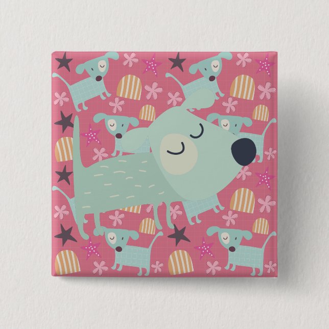 Hunde, Sterne und Blume Button (Vorderseite)