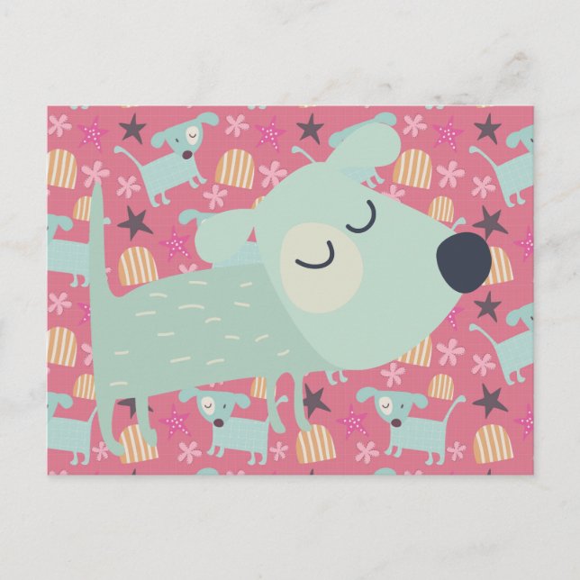 Hunde, Sterne und Blume Postkarte (Vorderseite)