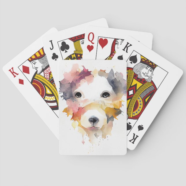 Hunde Tier Natur Aquarellmalerei Spielkarten (Rückseite)