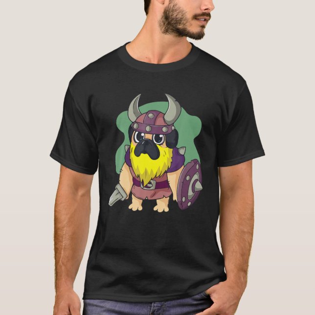 Hunde Tierfütterung Hund Lover Witziger Mops Vikin T-Shirt (Vorderseite)