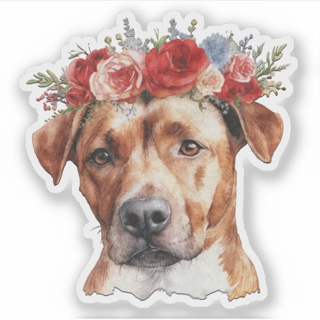 Hunde tragen Blume auf ihrem Kopf Valentinsticker Aufkleber (Vorderseite)