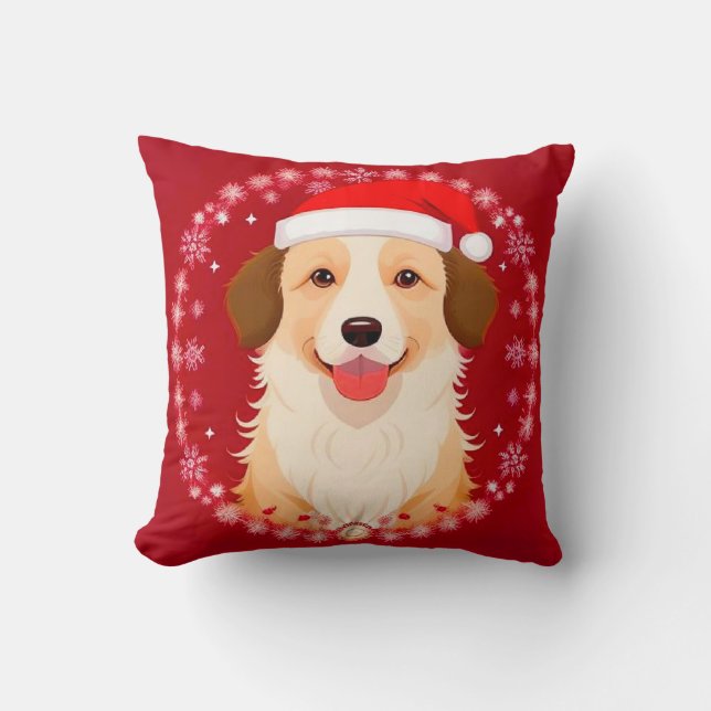 Hunde tragen eine Weihnachtsmannmütze mit Snowflak Kissen (Vorderseite)