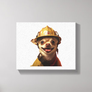 Hunde tragen einen roten Feuerwehrhelm Leinwanddruck