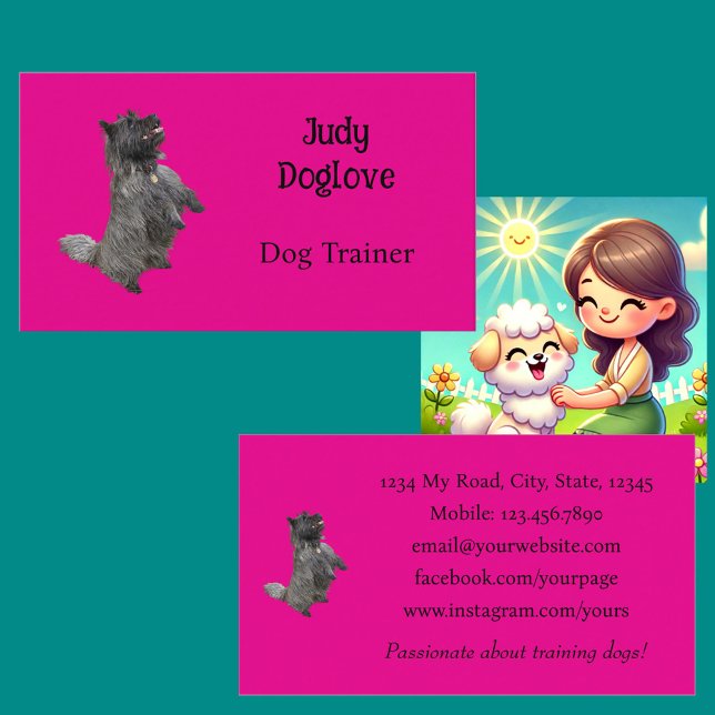 Hunde Trainer Bright Hot Girly Pink Minimales Foto Visitenkarte (Front & Back with Background)