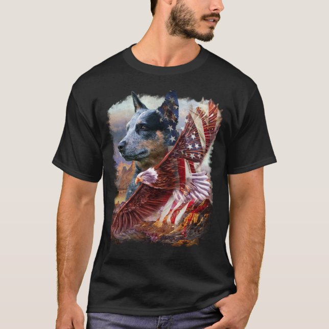 Hunde- und Adlerflagge America Classic Vintag T-Shirt (Vorderseite)