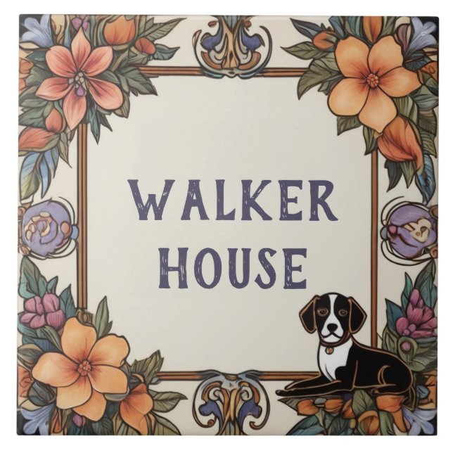 Hunde und Blume Eigene Hausnamensplatte Unterschri Fliese (Vorderseite)