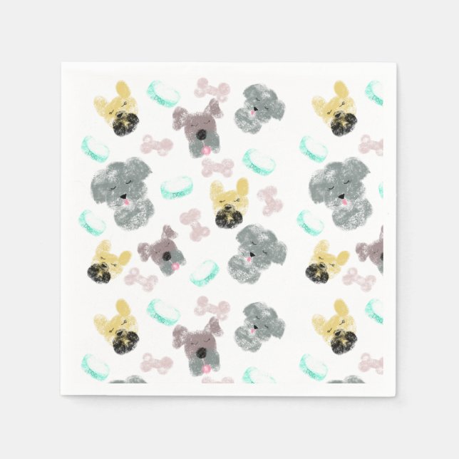 Hunde und Bowls Muster Pet Pink Blau Serviette (Vorderseite)