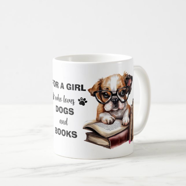 Hunde und Bücher Liebhaber Kaffeetasse (VorderseiteRechts)