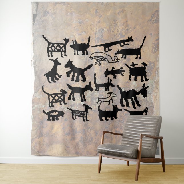 Hunde und Coyote Petroglyph-Sammlung Wandteppich (Beispiel)
