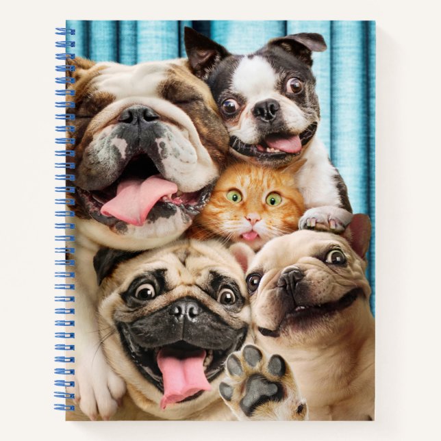 Hunde und ein Cat Group Foto Notizbuch (Vorderseite)