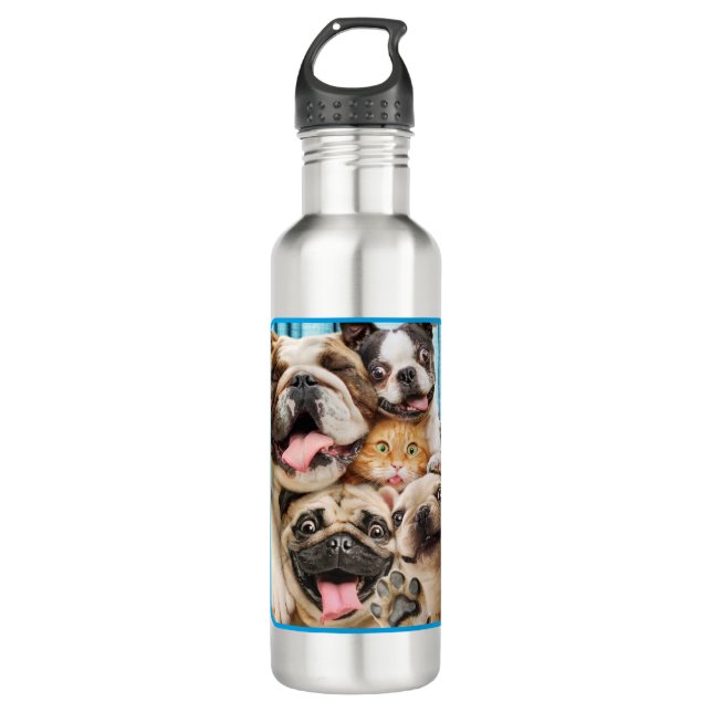 Hunde und ein Foto der Katzengruppe Edelstahlflasche (Vorderseite)