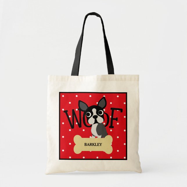 Hunde-und Goldknochen Bostons Terrier und roter Tragetasche (Vorne)