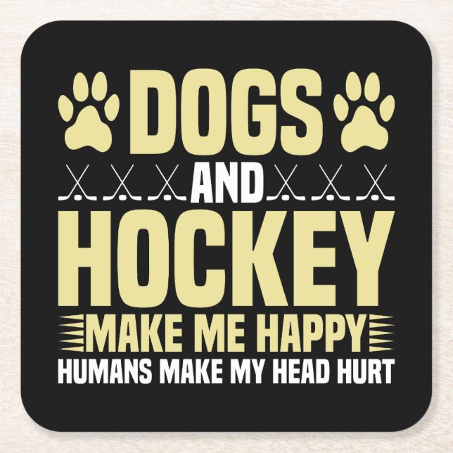 Hunde und Hockey machen mich glücklich Rechteckiger Pappuntersetzer (Vorderseite)
