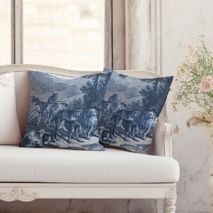 Hunde und Hunde Vintage blaue Toile Kissen