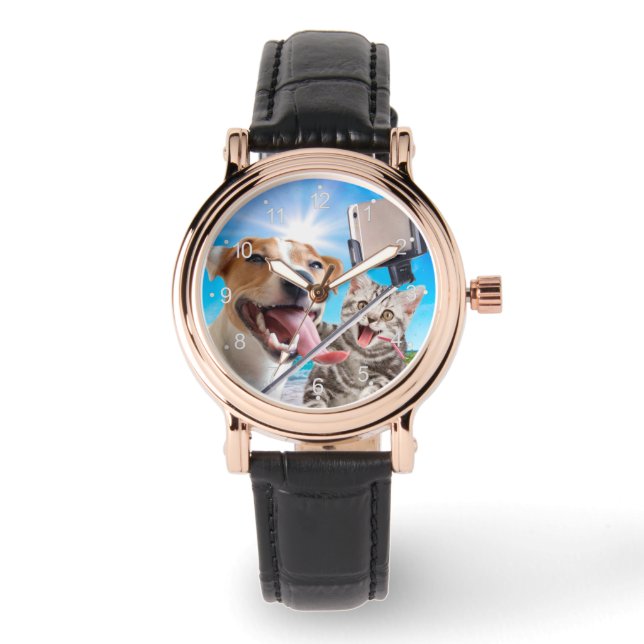 Hunde und Katze fotografieren sich selbst am Telef Armbanduhr (Vorderseite)
