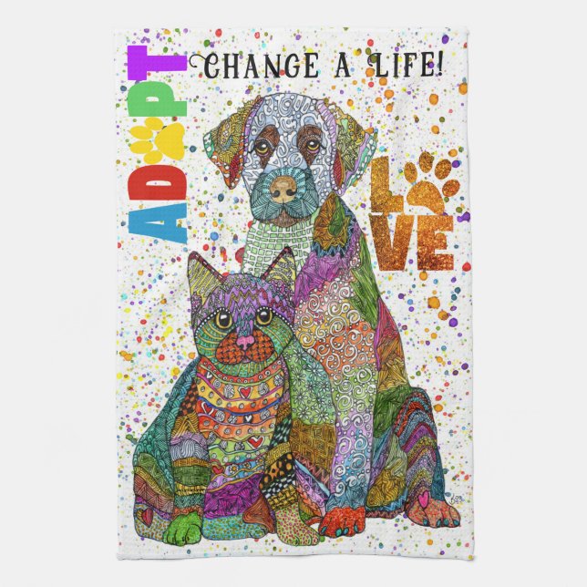 Hunde und Katzen Adoption und Rettungsküche Handtu Geschirrtuch (Vertikal)
