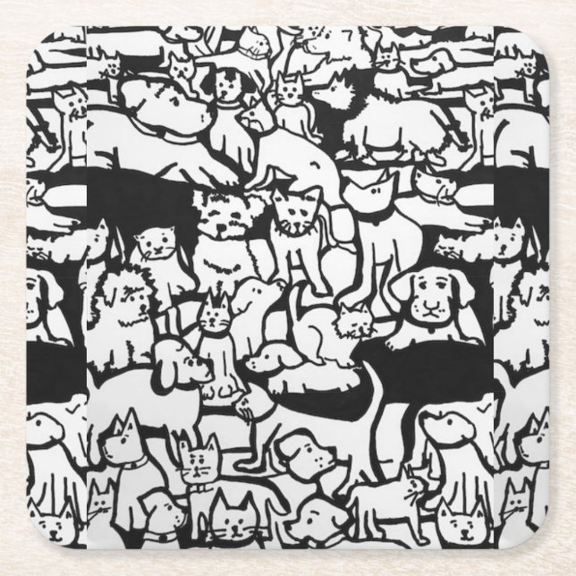 Hunde und Katzen Cartoon" Untersetzer (Vorderseite)