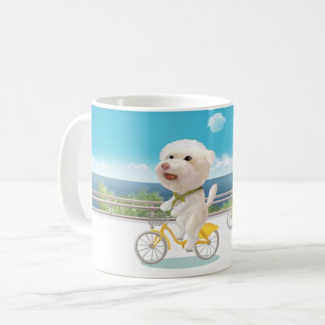 Hunde und Katzen Fahrradfahren am Meer Kaffeetasse (Vorderseite Links)