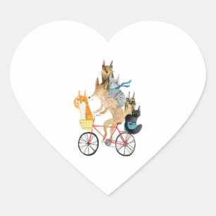 Hunde und Katzen mit dem Fahrrad Herz-Aufkleber