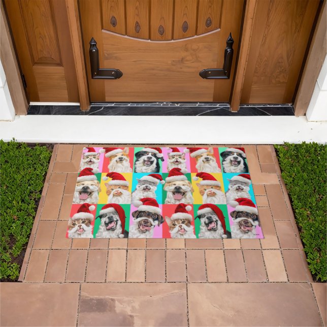 Hunde und Katzen mit Santa Bart Fußmatte (Außenbereich)