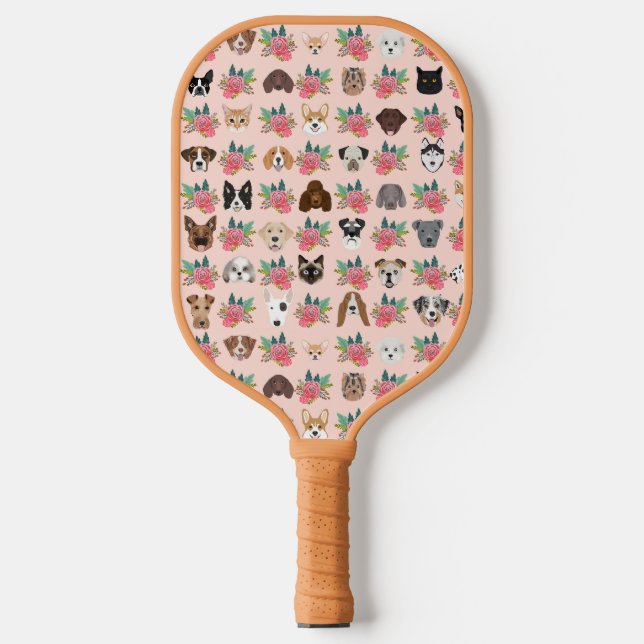 Hunde und Katzen Rosa Blüte Pickleball Schläger (Vorderseite)