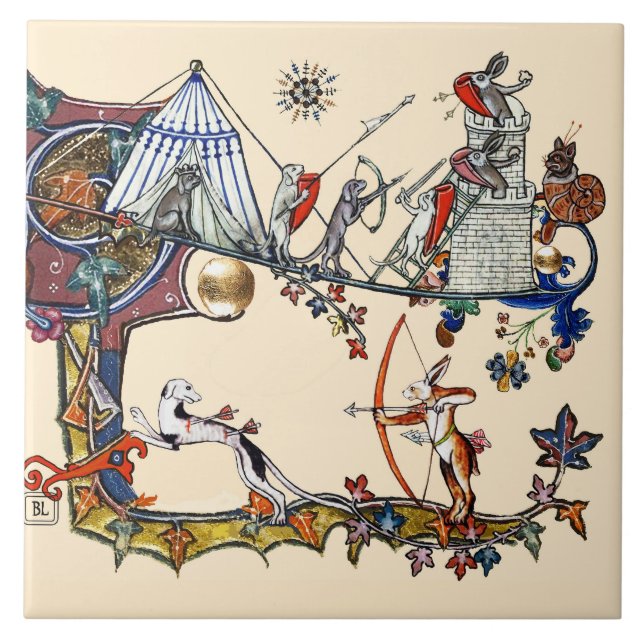 Hunde und Killerkaninchen: MEDIEVAL BESTIARY KRIEG Fliese (Vorderseite)